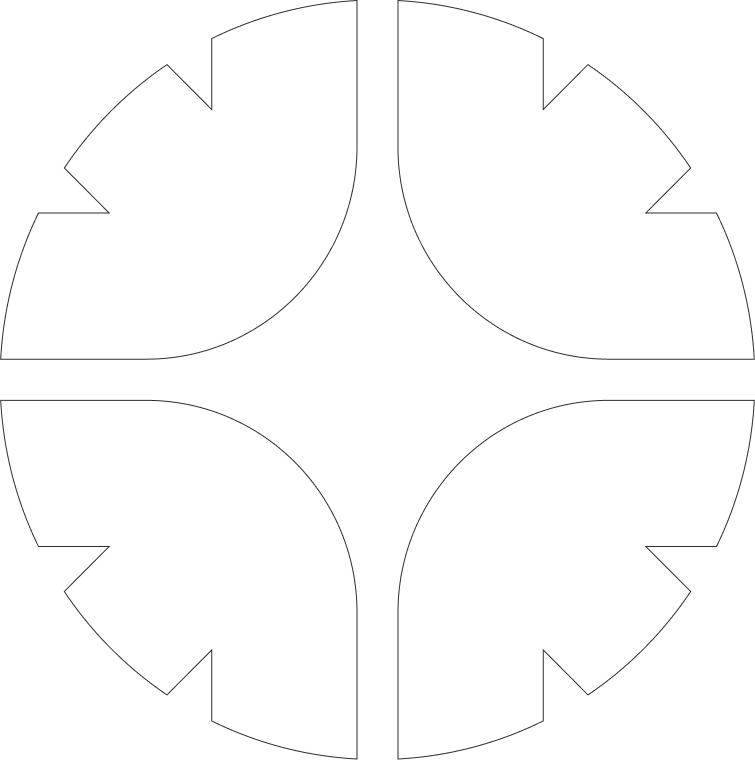 Black and white logo featuring a circle divided into four distinct shapes.